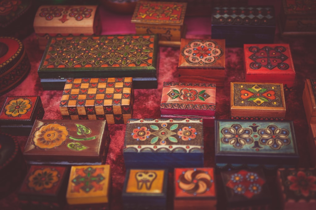 Decorated wood boxes